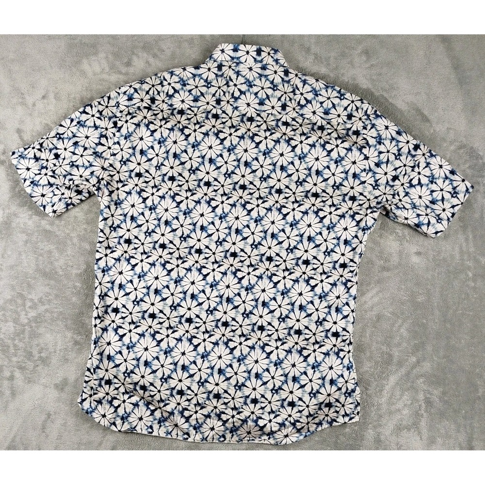 Maceoo‎ Italian Digital Fabrics Galileo Flowertiedye Blue Button Shirt Mens 2XL - Picture 2 of 12